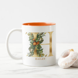 Gold Alphabet H Monogram | Blätter Zweifarbige Tasse