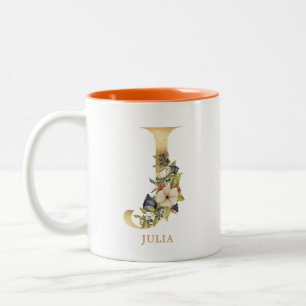 Gold Alphabet J Monogramm  Blattfolien Zweifarbige Tasse