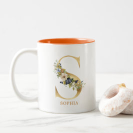 Gold Alphabet S Monogram | Blätter Zweifarbige Tasse