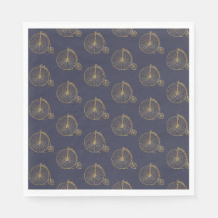 Gold Alte, modische Einradlinie Zeichnend Navy Blu Serviette