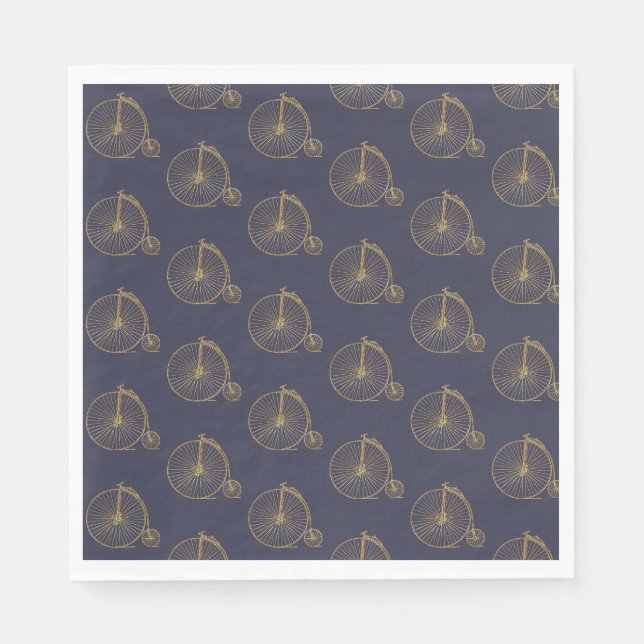 Gold altmodische Einradlinie Zeichnend Navy Blue Serviette (Vorderseite)