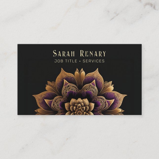 Gold & Amethyst Lotus Blume Black Visitenkarte (Vorderseite)
