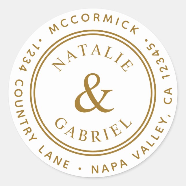 Gold Ampersand Hochzeit Rücksendeadresse Runder Aufkleber (Vorderseite)