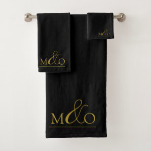 Gold Ampersand Monogram Coupe Black Badhandtuch Set