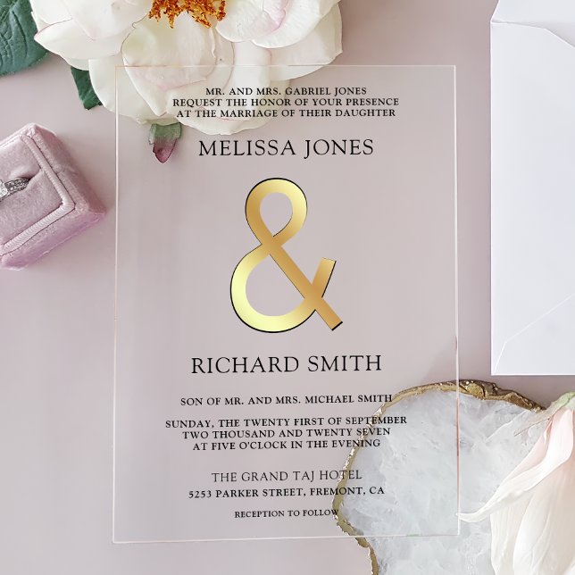 Gold Ampersand Wedding Acryleinladungen (Von Creator hochgeladen)
