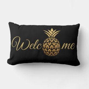 Gold Ananas Black Willkommen Lendenkissen