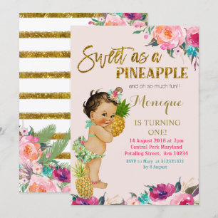Gold Ananas Einladung zum ersten Geburtstag