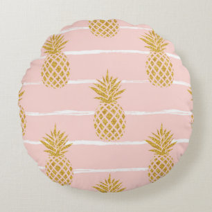 Gold Ananas, gestreift Sommer Hintergrund. Rundes Kissen