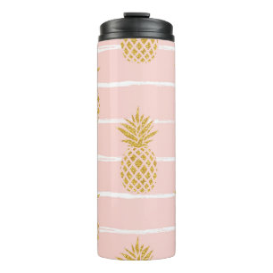 Gold Ananas, gestreift Sommer Hintergrund. Thermosbecher