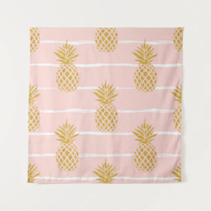 Gold Ananas, gestreift Sommer Hintergrund. Wandteppich