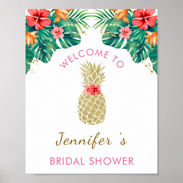 Gold Ananas Glitzer Rosa Brautparty Willkommen Poster (Vorne)