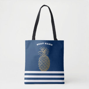 Gold Ananas Nautical Navy Blau Streifen Tasche