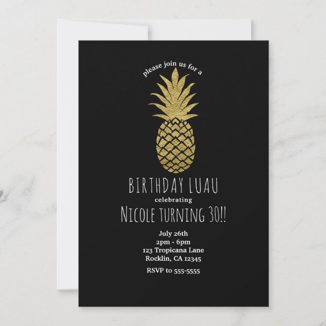 Gold Ananas Schwarzes Modernes Chic Tropisches Par Einladung (Vorderseite)