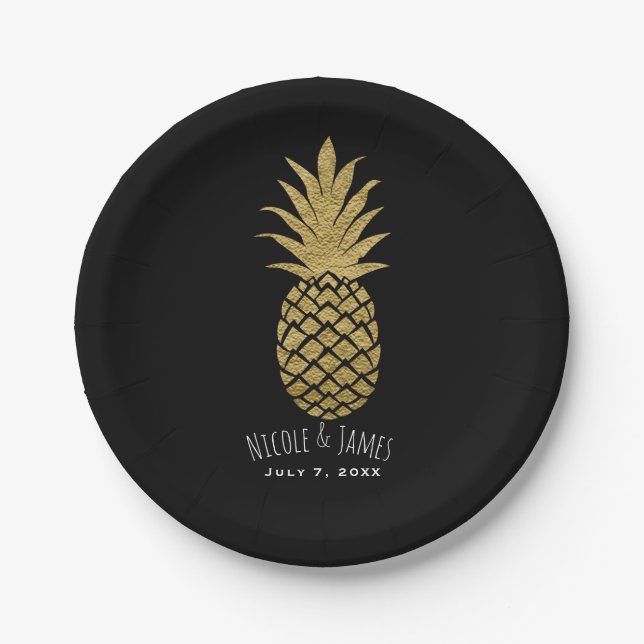 Gold Ananas Schwarzes Modernes Chic Tropisches Par Pappteller (Vorderseite)