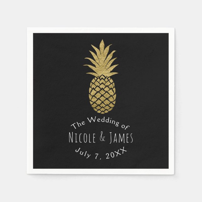 Gold Ananas Schwarzes Modernes Chic Tropisches Par Serviette (Vorderseite)