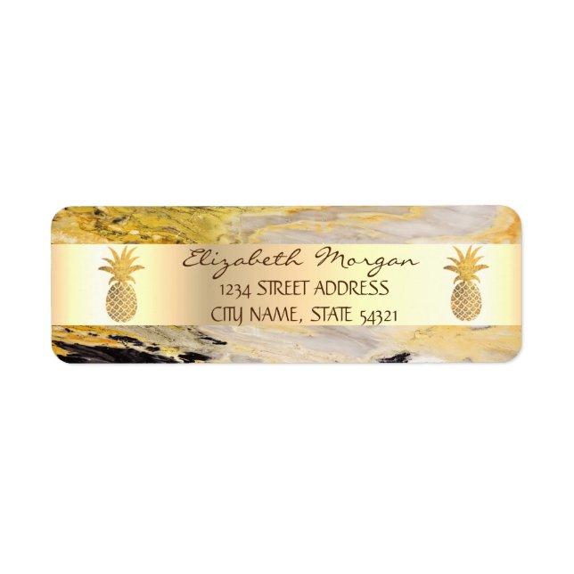 Gold Ananas Trendy Marble Stone Address Label (Vorne)