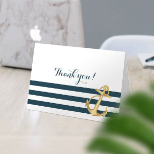 Gold Anchor Nautical Baby Dusche Vielen Dank Dankeskarte