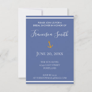 Gold Anchor Nautical Coastal Blue Brautparty Einladung