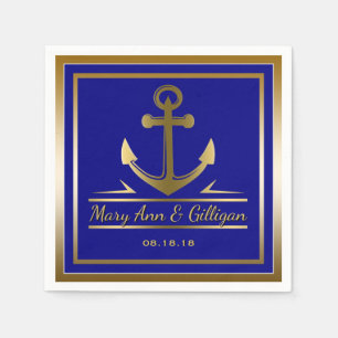 Gold Anchor Nautical Modern Wedding Navy Blue Serviette