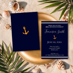 Gold Anchor Nautical Navy Blue Brautparty Einladung