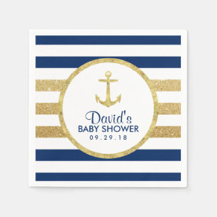 Gold Anchor Navy Gold Stripes Nautical Baby Dusche Serviette