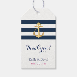 Gold Anchor Navy Stripes Nautische Gastgeschenk Ho Geschenkanhänger