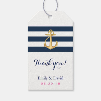 Gold Anchor Navy Stripes Nautische Gastgeschenk Ho Geschenkanhänger
