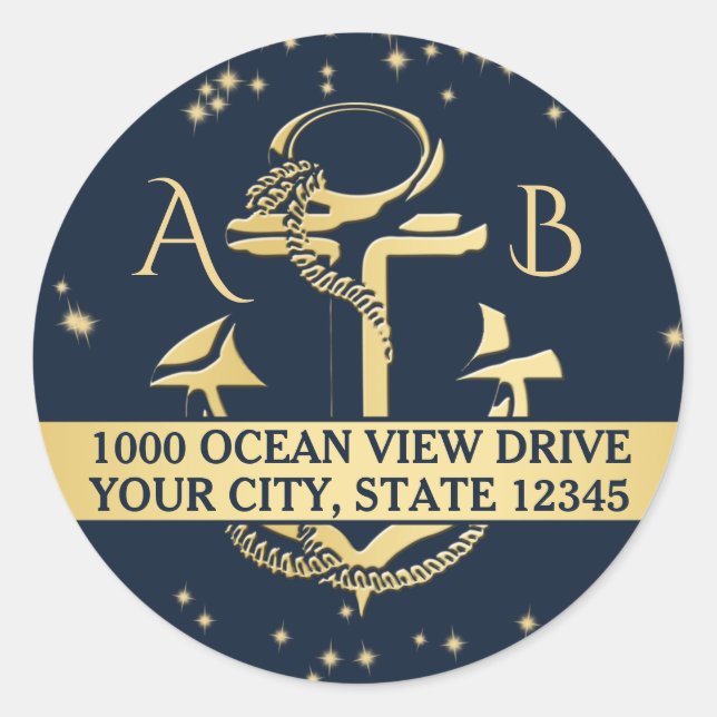 Gold Anchor und Starry Sky Runder Aufkleber (Vorderseite)