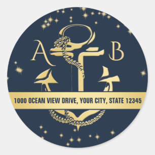 Gold Anchor und Starry Sky Runder Aufkleber