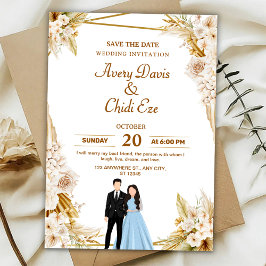 Gold and beige floral wedding invitation einladung