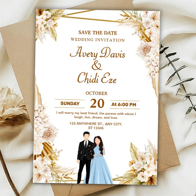 Gold and beige floral wedding invitation   einladung (Von Creator hochgeladen)