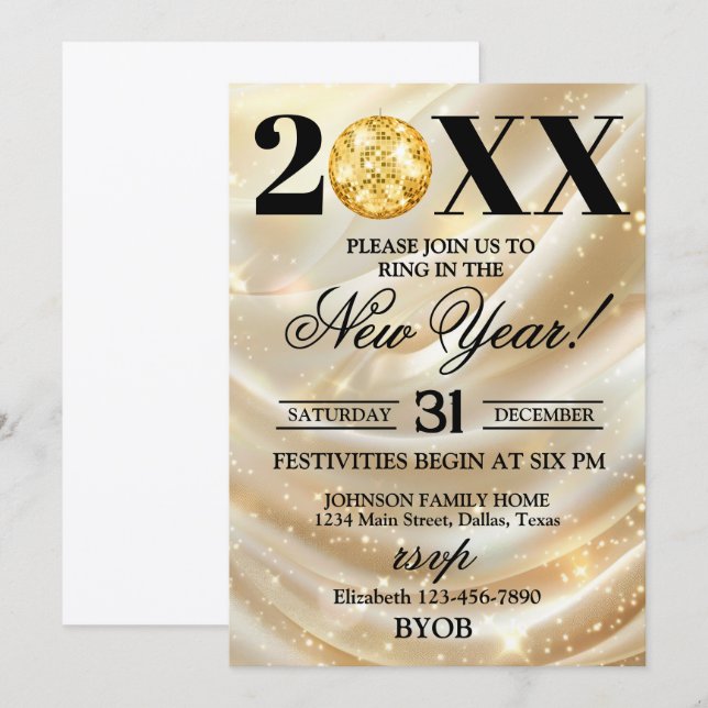 Gold and Black 2026 New Years Eve Party Invitation (Devant / Derrière)