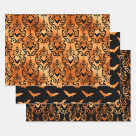 Gold and Black Bat Halloween Damask Geschenkpapier Set