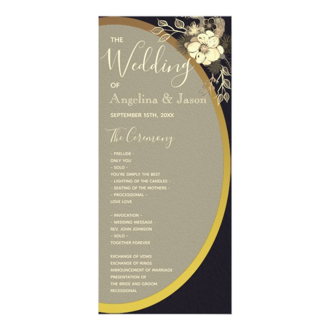 Gold And Black Calligraphy Wedding Program Werbekarte (Vorne)