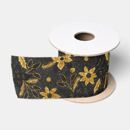 Gold and Black Christmas Poinsettia Flowers Satinband