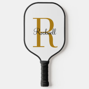 Gold and Black Modern Monogram Pickleball Schläger