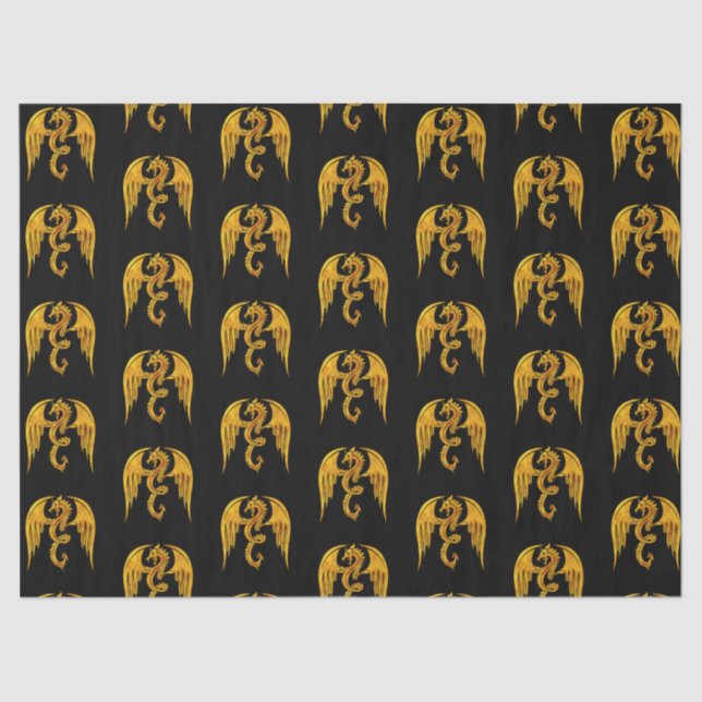 Gold and Black Mythical Dragon Seidenpapier (Vorderseite)