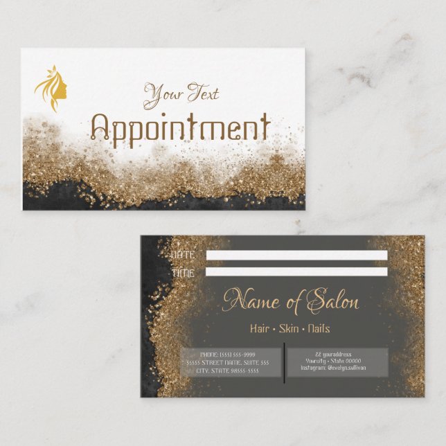  Gold and black   Salon Terminkarte (Vorne/Hinten)