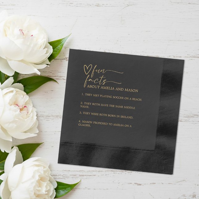Gold and Black Script Calligraphy Wedding Fun Fact Servietten Mit Folie (Gold and Black Script Calligraphy Wedding Fun Fact Foil Napkins)