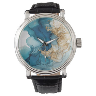 Gold and Blue alcohol ink grunge pattern 1 Armbanduhr