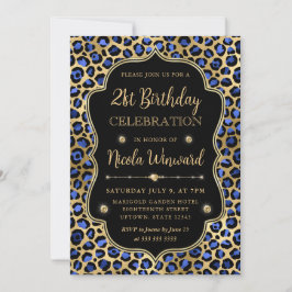 Gold and Blue Leopard Print Birthday Party Einladung