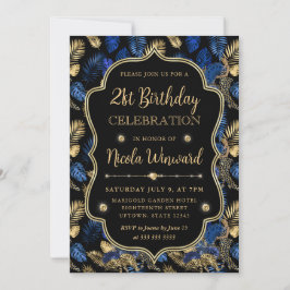 Gold and Blue Leopard Print Birthday Party Einladung
