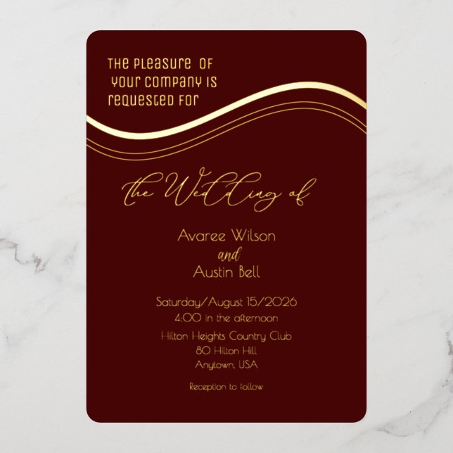 Gold and Burgundy Minimalist Wedding Invitation (Recto)