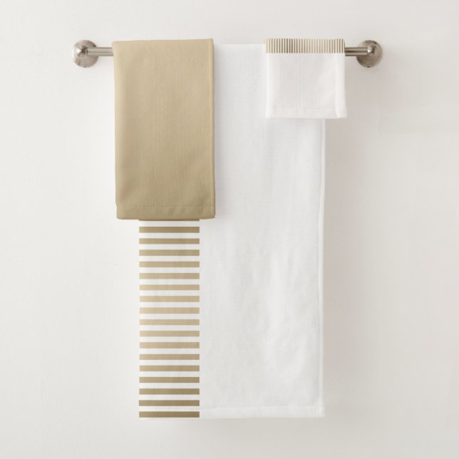 Gold and cream stripe pattern badhandtuch set (Insitu)