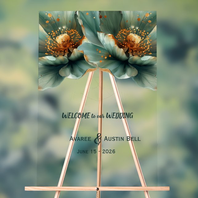 Gold and Emerald Green Poppy Acrylic Sign (Neutre)