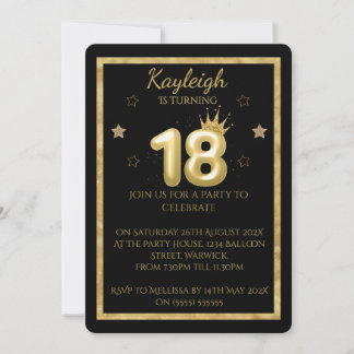 Gold and Glitter 18th Birthday Invitation Einladung