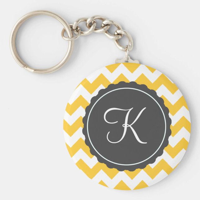 Gold and Gray Zig Zag Custom Initial Schlüsselanhänger (Vorne)