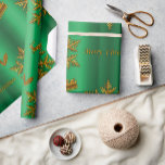 Gold and Green Christmas Geschenkpapier<br><div class="desc">This Christmas wrapping paper features a green and gold design, with a pattern of striking metallic gold Christmas decorations over a green gradient background. There are large gold snowflakes, golden holly leaves, a little gold Santa and his sleigh being pulled by reindeer, and a very festive greeting of 'Merry Christmas'....</div>