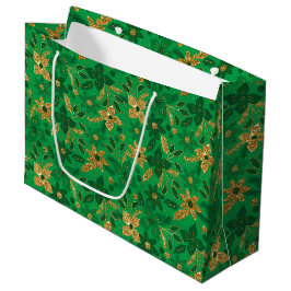 Gold and Green Christmas Poinsettia Flowers Große Geschenktüte