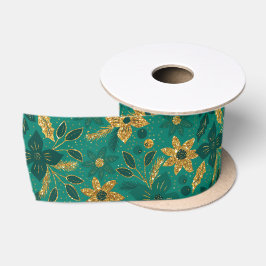 Gold and Green Christmas Poinsettia Flowers Satinband